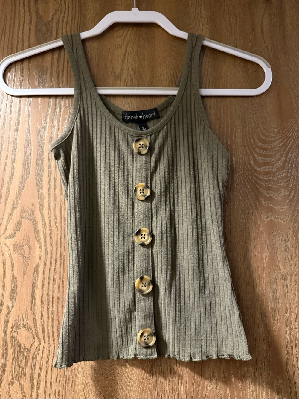 Derek Heart Olive Ribbed Tank with Button Front